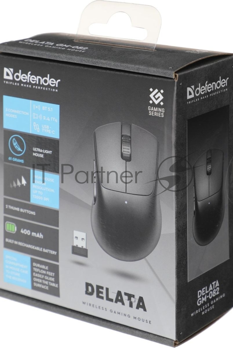 Мышь беспроводная Defender Delata GM-082 черный, 12000 dpi, радиоканал, Bluetooth, USB, кнопки - 6