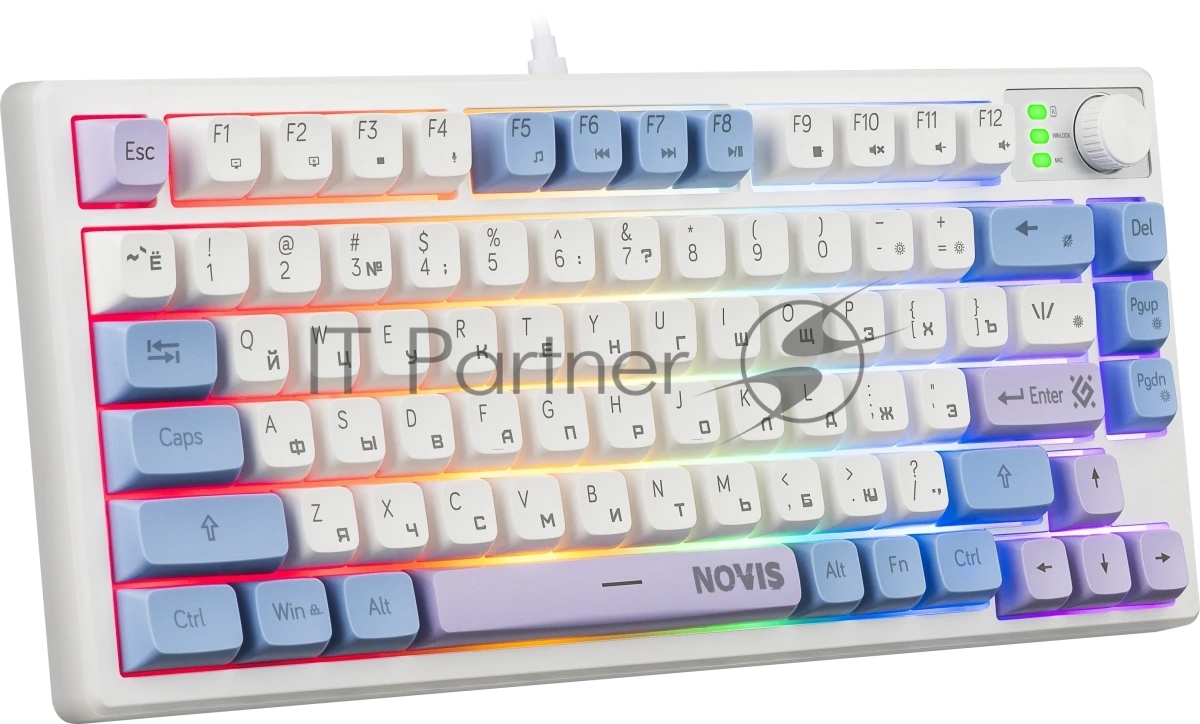 Клавиатура проводная игровая Defender Novis GK-318 RU,бел/гол,80кн+FN,радуж,1.5м