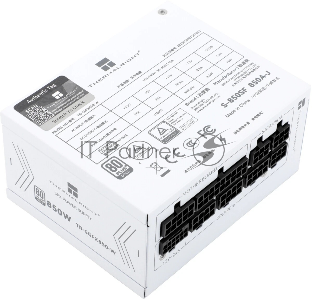 Блок питания Thermalright, 850W 80+ Gold (SFX, 3.1, PCIe 5.1, Full modular, 1x24(20+4)pin, 1xCPU 8(4+4)pin, 2xPCIe*2 8(6+2)pin, 1x12VHPWR PCIe 5.1 12+4pin 600мм, 3xSATA3, 3xMOLEX4pin, Active, 92x92mm, 100x125x64mm, APFC, OPP, OVP, OTP, OCP, SCP, UVP, white)