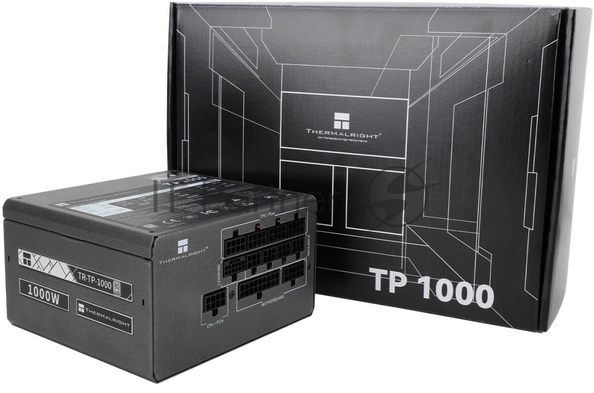 Блок питания Thermalright, 1000W 80+ Platinum (ATX, 3.0, PCIe 5.0, Full modular, 1x24(20+4)pin, 1xCPU 8(4+4)pin, 2xPCIe*2 8(6+2)pin, 1x12VHPWR PCIe 5.0 12+4pin 600мм, 6xSATA3, 4xMOLEX4pin, Active, 120x120мм, 150x140x86мм, APFC, OPP, OVP, OTP, OCP, SCP, UVP, черный)