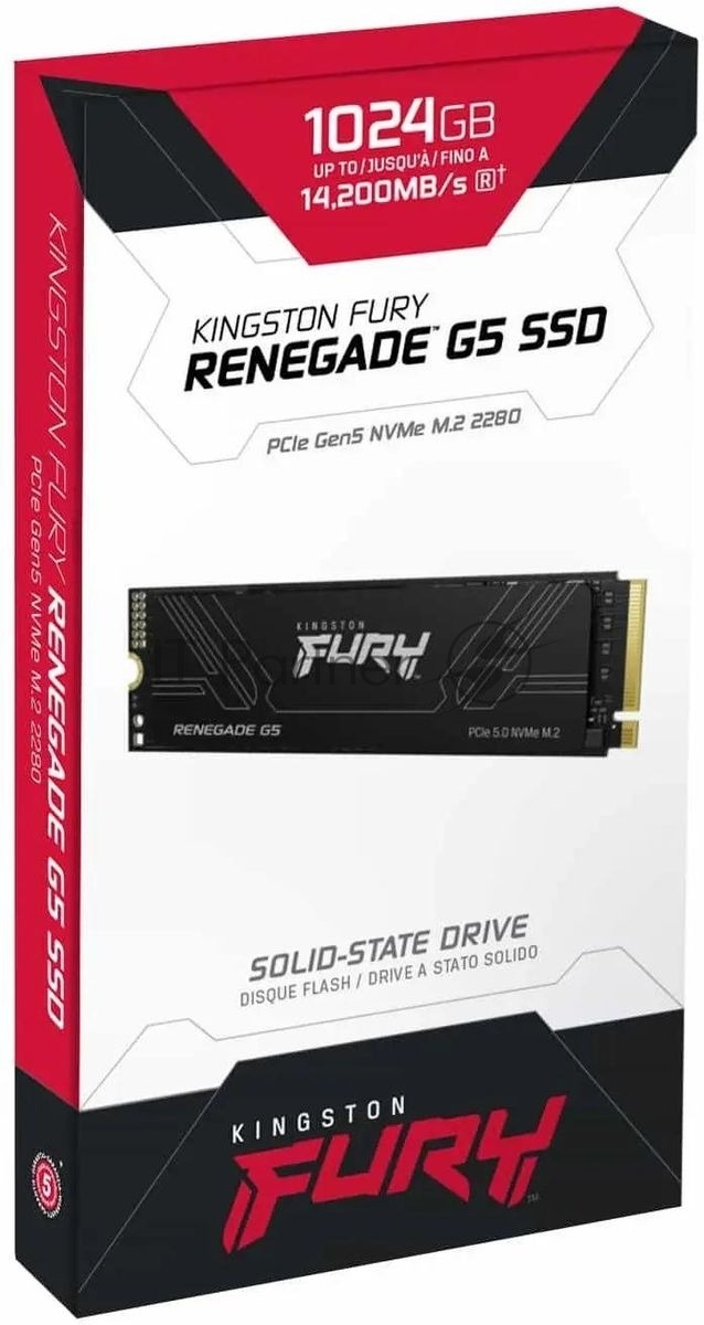 Накопитель SSD Kingston Fury Renegade, 1Tb, M.2(22x80мм), NVMe, PCIe 5.0 x4, 3D TLC, R/W 14200/11000Mb/s, IOPs 2 200 000/2 150 000, TbW 1000, DWPD 0.5 (12 мес)