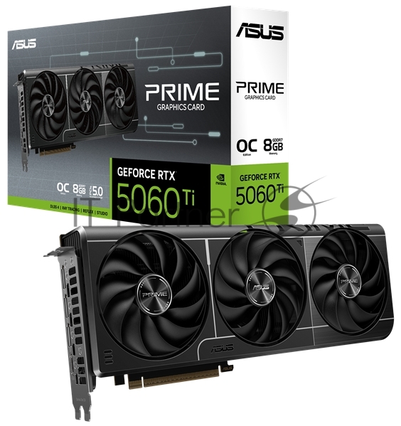 Видеокарта ASUS GeForce RTX 5060 Ti PRIME OC, NVIDIA RTX 5060 Ti, 8 ГБ GDDR7, 128 бит, PCI-e 5.0, 1xHDMI, 3xDP, 2647 МГц