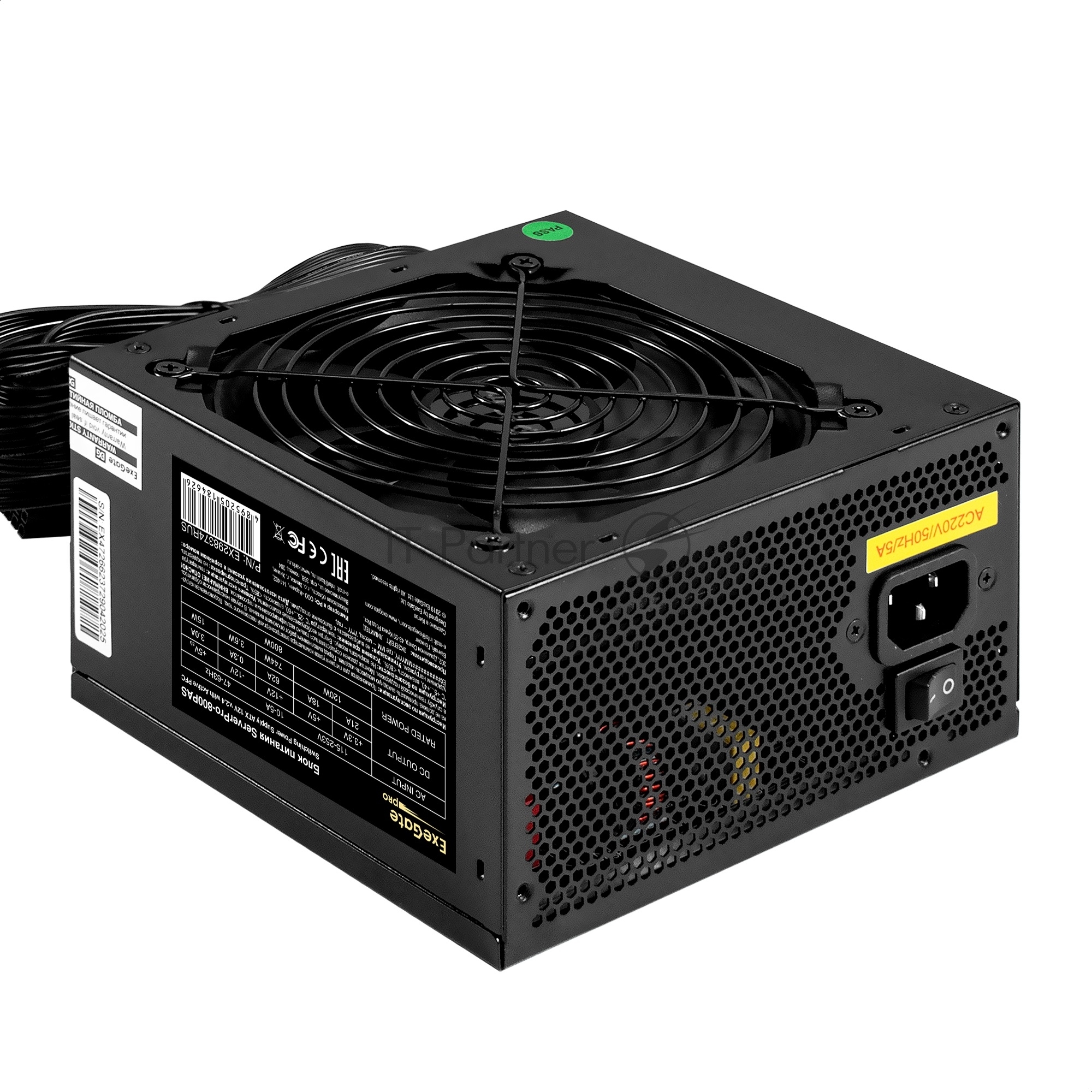 Блок питания серверный 800W ExeGate ServerPRO-800PAS (ATX, APFC, КПД 80% (80 PLUS), 12cm fan, 24pin, 2x(4+4)pin, 6xPCI-E, 8xSATA, 4xIDE, Cable Management, black)