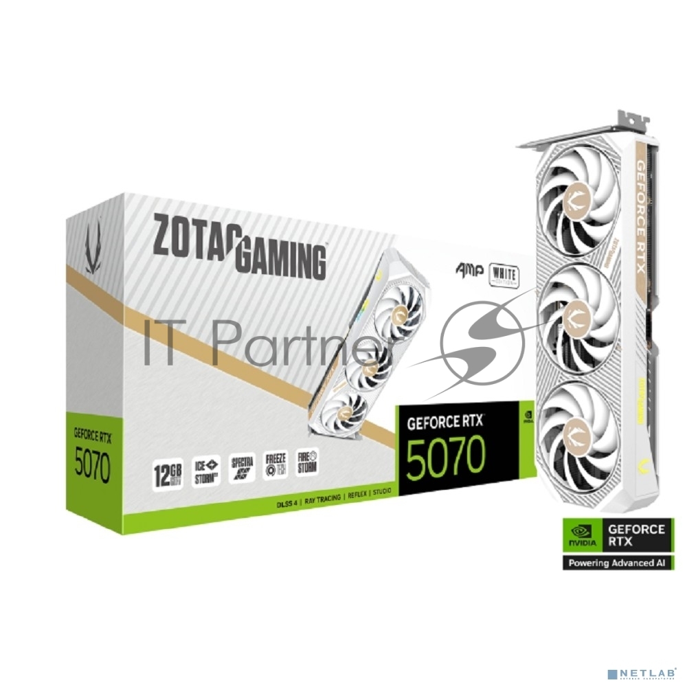 Видеокарта Zotac PCI-E 4.0 RTX 5070 AMP WHITE ED NVIDIA GeForce RTX 5070 12Gb 192bit GDDR7 2587/28000 HDMIx1 DPx3 HDCP Ret