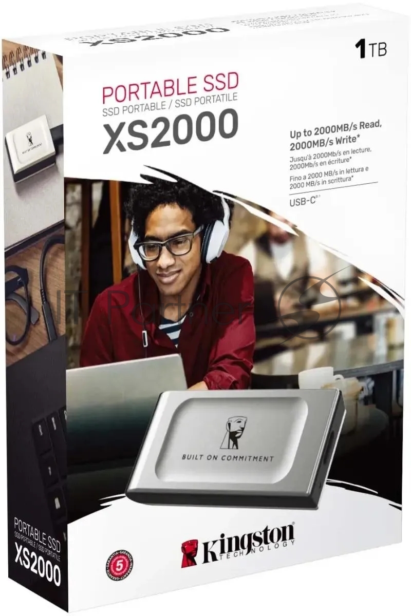 Внешний SSD Kingston XS2000, 1TB, USB 3.2 Gen 2x2 Type-C, R/W 2000/2000, серебристый