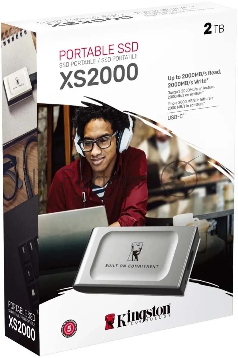 Внешний SSD Kingston XS2000, 2TB, USB 3.2 Gen 2x2 Type-C, R/W 2000/2000, серебристый