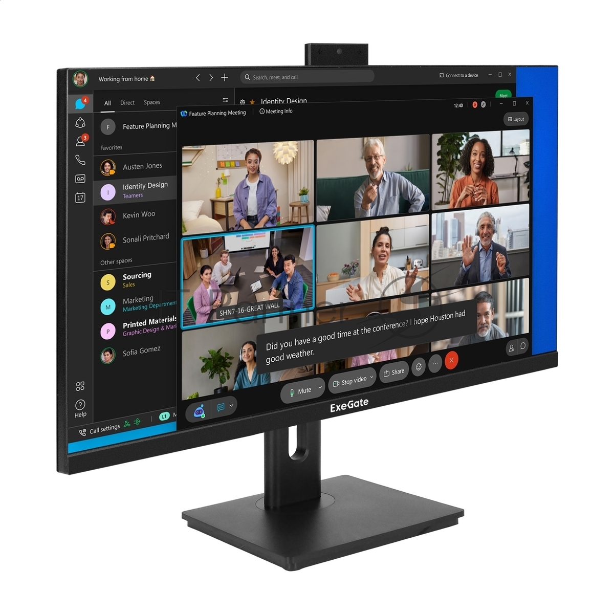 Монитор 27" ExeGate SuperView EA2707CA IPS 2560x1440, 75 Гц, 5 мс, 16:9, 250 кд/м², HDMI 2.0, DP, 3.5 Jack, USB Hub, динамики (2x2 Вт), веб-камера (2 Мп), FreeSync, черный