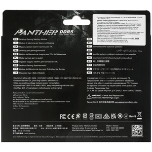 Оперативная память Apacer Panther, DDR5, 16GB (1x16GB), 6000 MHz, CL40, с радиатором, черно-серый