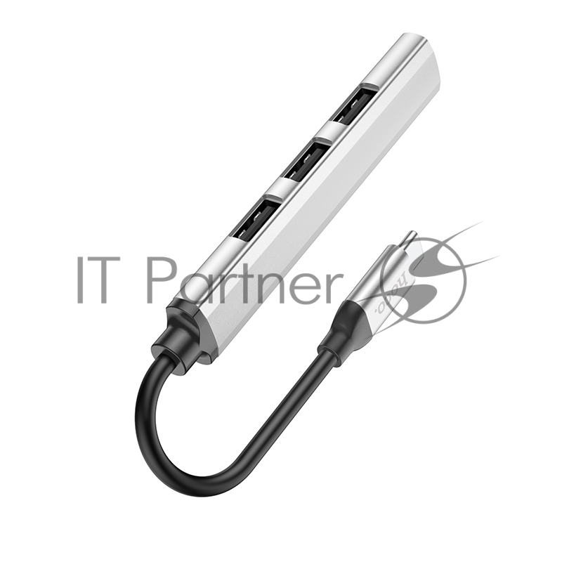 Разветвитель USB3.0/2.0 Hoco HB26, 3xUSB2.0, USB3.0, кабель Type-С 13см, серебристый алюминий