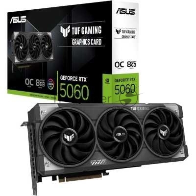 Видеокарта Asus TUF Gaming GeForce RTX 5060 OC, NVIDIA RTX 5060, 8Gb, GDDR7, 128 bit, PCI-E 5.0, HDMIx1, DPx3, HDCP, 2677 MHz