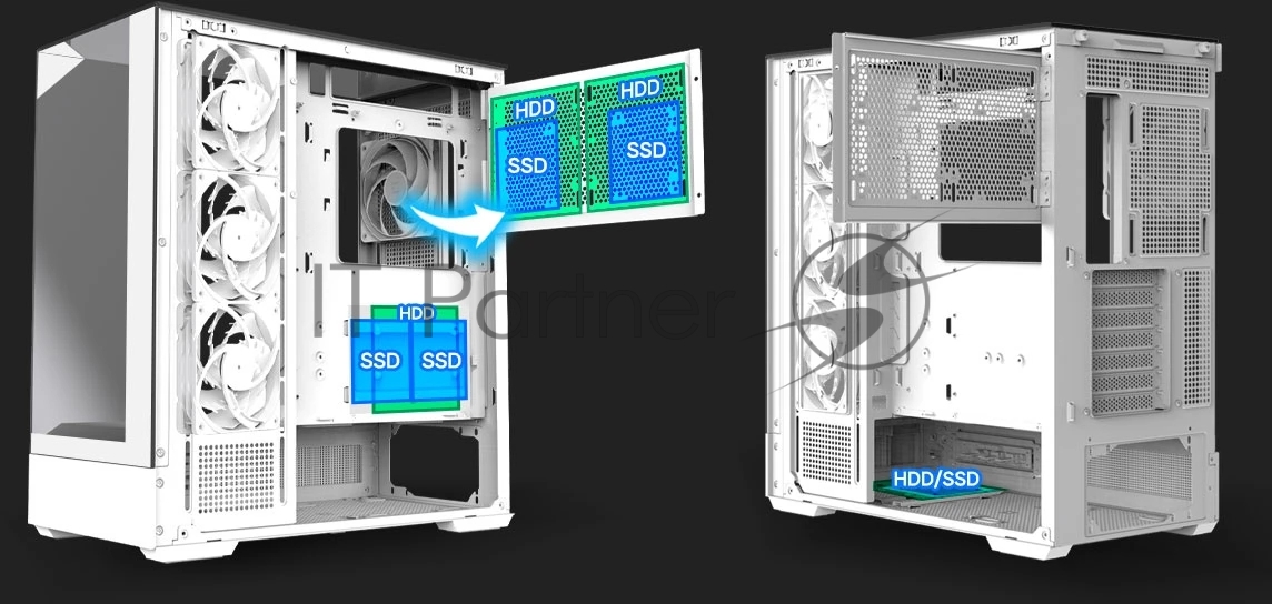 Компьютерный корпус ZALMAN P40 Prism Plus, ATX, белый, WINDOW, 3xCombo (3.5'' or 2.5"), 1xUSB TYPE-C, 2xUSB 3.0, SIDE 3x120мм ARGb, REAR 1x120мм ARGb