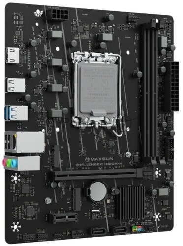 Материнская плата Maxsun Challenger H610M-H V1, LGA1700, Intel H610, 2xDDR4, 2xSATA, 1xM.2, 1xPCIe 4.0 x16, 1xPCIe 3.0 x1, 1xHDMI, 1x1Gb LAN, 2xUSB-A 5Gbps, 4xUSB-A 2.0, 2x3.5 мм, 5.1, mATX