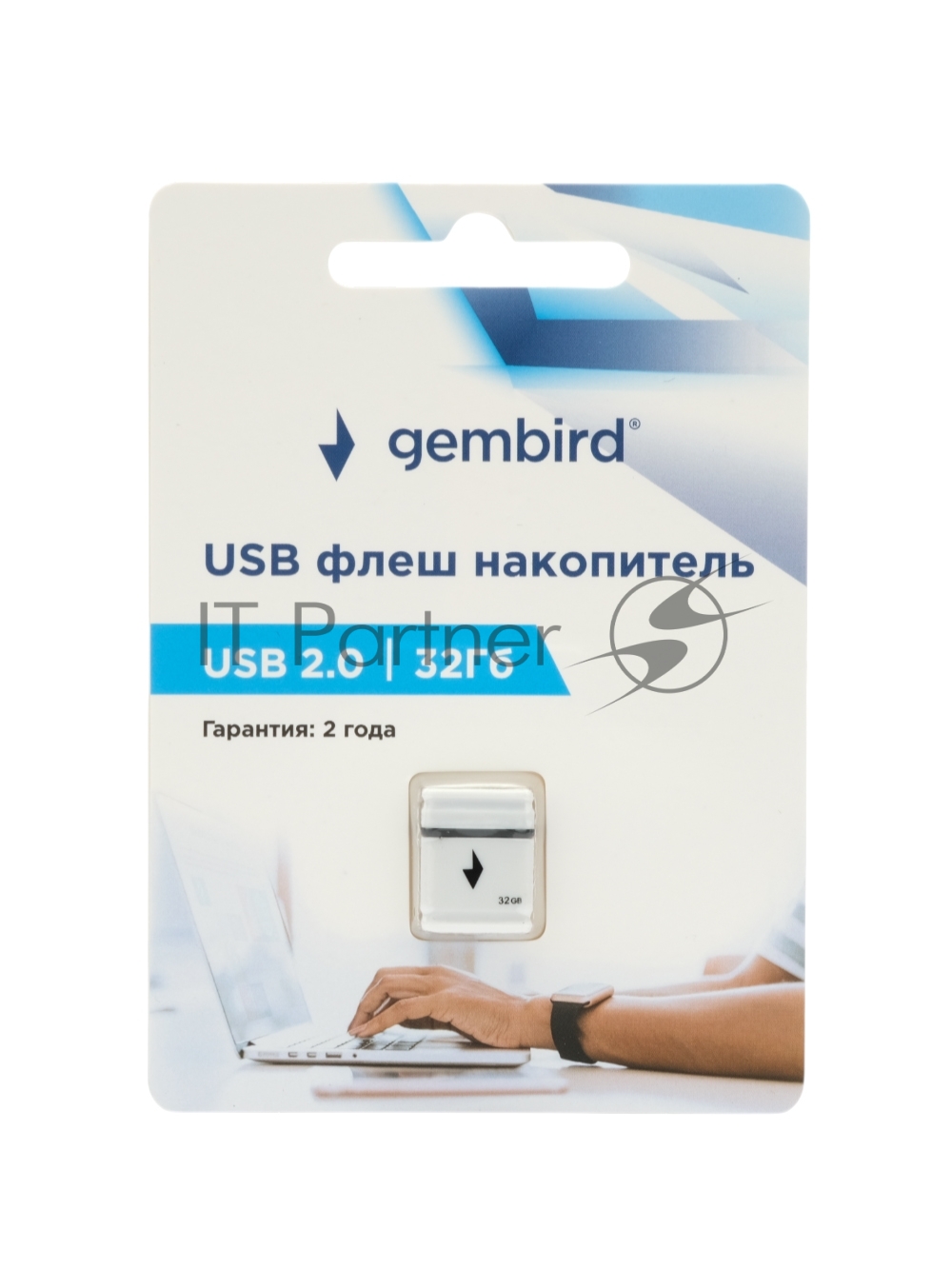 Флешка USB Gembird GFL-2.0-32mini, 32Gb, USB 2.0, R/W 30/15, белый