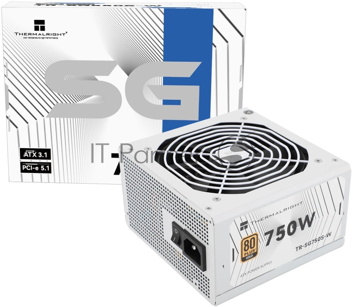 Блок питания 750W/Power Supply Thermalright, 750W 80+ Gold (ATX, 3.1, PCIe 5.1, Non-modular, 1x24(20+4)pin, 1xCPU 8(4+4)pin, 2xPCIe*2 8(6+2)pin, 5xSATA3, 1x12+4pin (12VHPWR PCIe 5.1 12+4pin 600mm), 3xMOLEX4pin, Active, 120x120мм, 150x140x86mm, APFC, white)