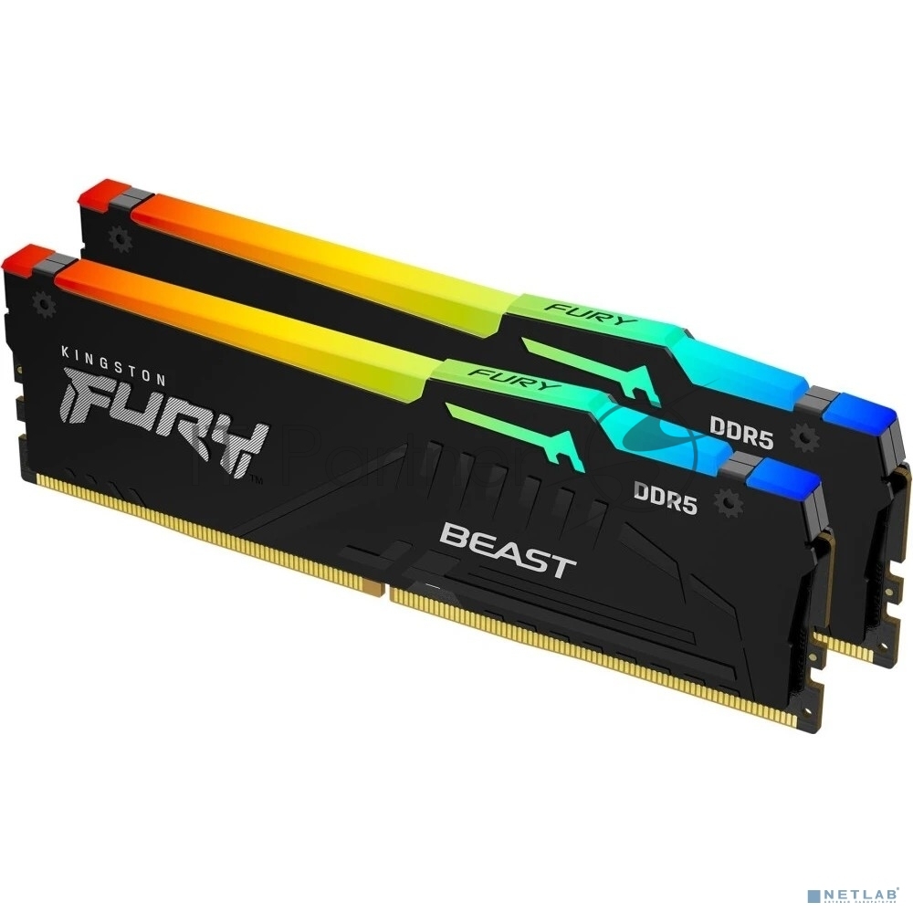 Оперативная память Kingston Fury Beast RGB, DDR5, 64GB (2x32GB), 5600 MHz, CL36, с радиатором, RGB, черный