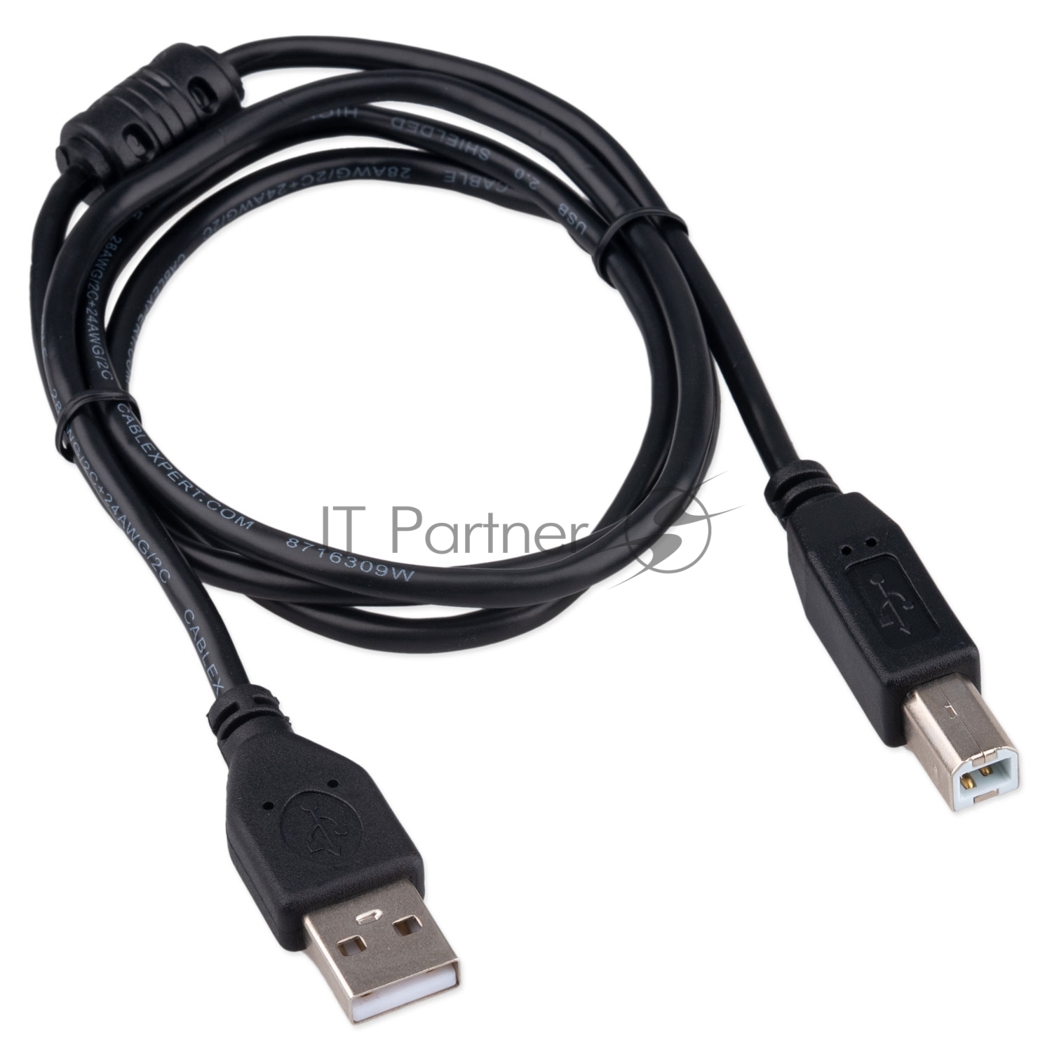 Кабель USB2.0 Cablexpert CCF-USB2-AMBM-1M, AM/BM, медь, двойн.экран, фер.кольцо, Pro, 1м, черный, пакет