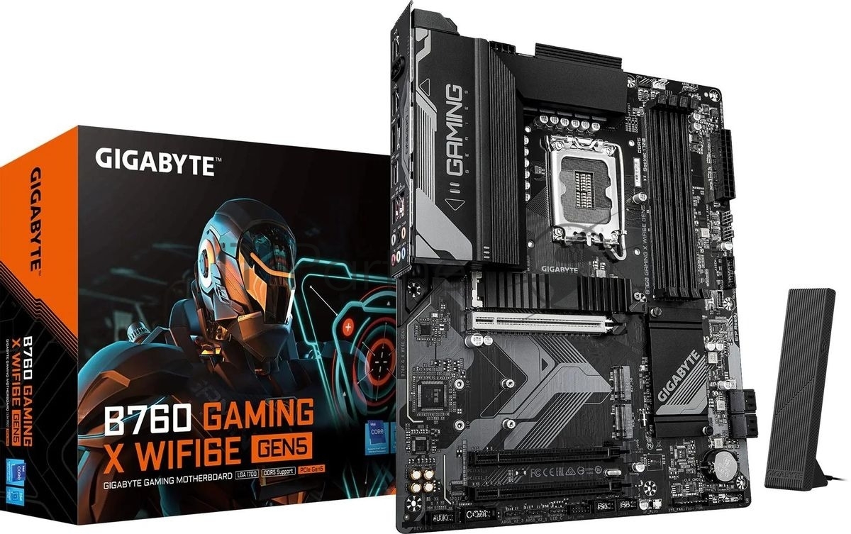 Материнская плата Gigabyte B760 GAMING X WIFI6E GEN5, LGA1700, Intel B760, 4xDDR5, 4xSATA, 3xM.2, 1xPCIe 5.0 x16, 2xPCIe 3.0 x1, 1xHDMI, 1xDP, 1x2.5Gb LAN, Wi-Fi 6E, Bluetooth 5.3, 1xUSB-C 5Gbps, 1xUSB-A 10Gbps, 1xUSB-A 5Gbps, 5xUSB-A 2.0, 6x3.5 мм, 7.1, ATX