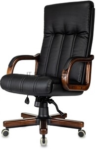 Кресло руководителя Бюрократ T-9932Walnut-Low черный, кожа, низк. спин. крестов. металл/дерево