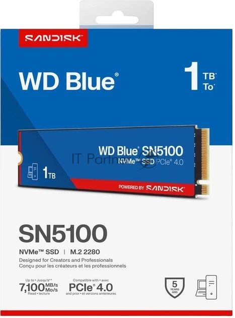 Накопитель SSD WD 1TB M.2 2280 NVMe PCIE 4.0 x4 7100/6700 BLUE SN5100