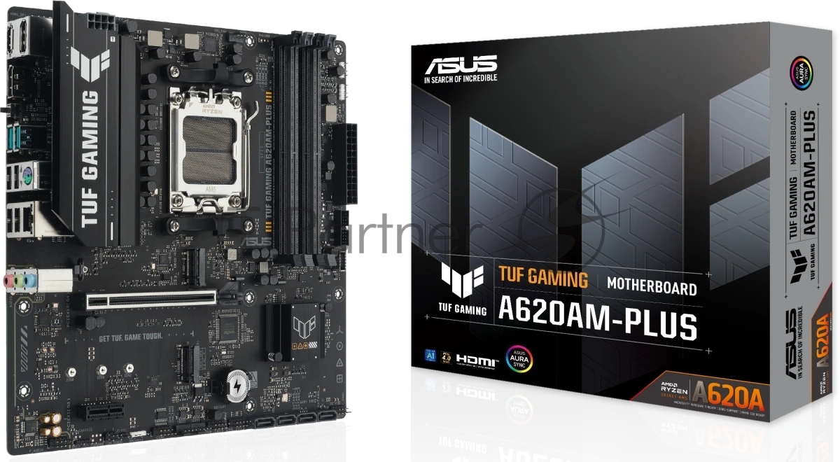 Материнская плата ASUS TUF GAMING A620M-A PLUS, AM5, AMD A620A, 4xDDR5, 4xSATA, 2xM.2, 1xPCIe 4.0 x16, 1xPCIe 3.0 x1, 1xHDMI, 2xDP, 1x2.5Gb LAN, 2xUSB-A 10Gbps, 4xUSB-A 2.0, 3x3.5 мм, 7.1, mATX