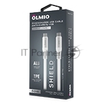 Кабель OLMIO SHIELD, Type-C - Type-C, 60W 3A, 1.2м, белый