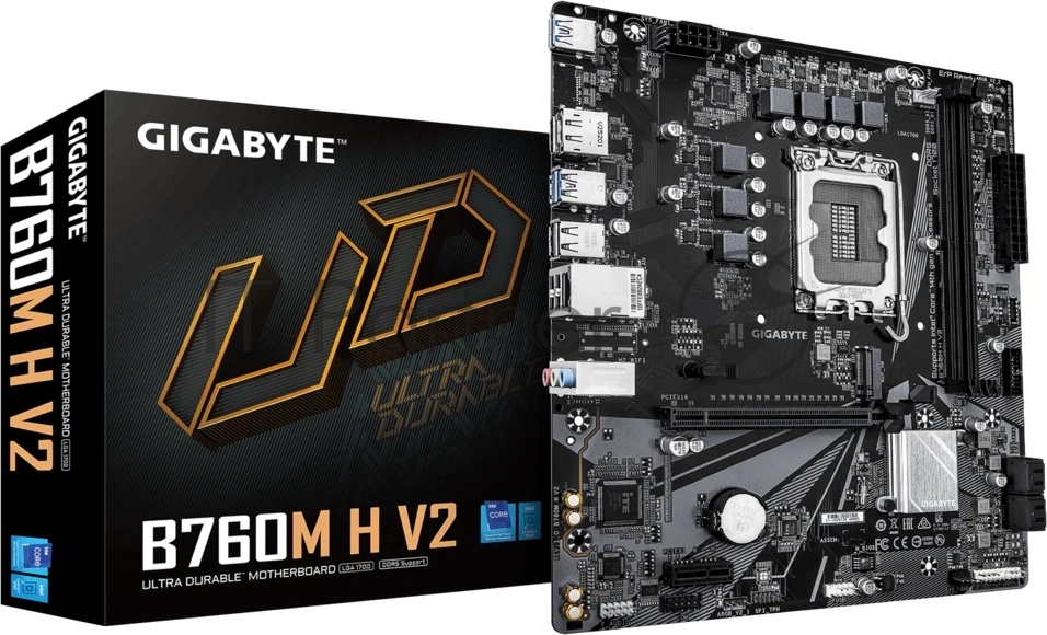 Материнская плата Gigabyte B760M-H V2, LGA 1700, Intel B760, 2xDDR5, 4xSATA, 1xM.2, 1xPCIe 4.0 x16, 1xPCIe x1, 1xHDMI, 1xDP, 1x1Gb LAN, 3xUSB-A 5Gbps, 4xUSB-A 2.0, 3x3.5 мм, 7.1, mATX