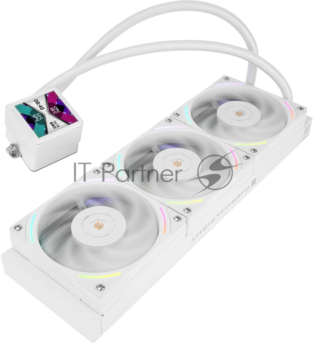Система жидкостного охлаждения Thermalright Frozen Vision 360 V2 (360мм, LED, White, ARGB/Fans: 3x120мм, 69CFM, 27dBA, 2150RPM/Pump height 60мм, 23dBA, 3000RPM, Rad thickness 27мм/S: 1700, 1200, 1851, 115X, 2011, 2066, AM5, AM4)