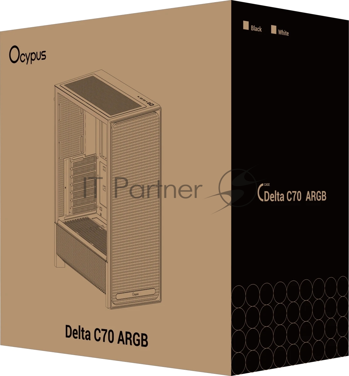 Корпус Ocypus Delta C70 BK ARGB, Midi-Tower, чёрный, 4 x 120 мм