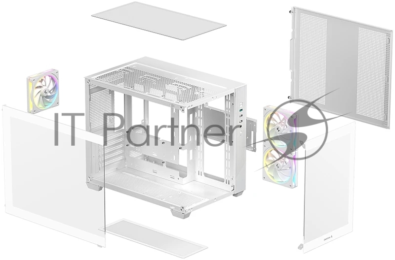 Компьютерный корпус Deepcool CG330 3F WH без БП, боковое окно (панорама), 3x120мм ARGB PWM вентилятора, белый, mATX (R-CG330-BKNGM3-G)
