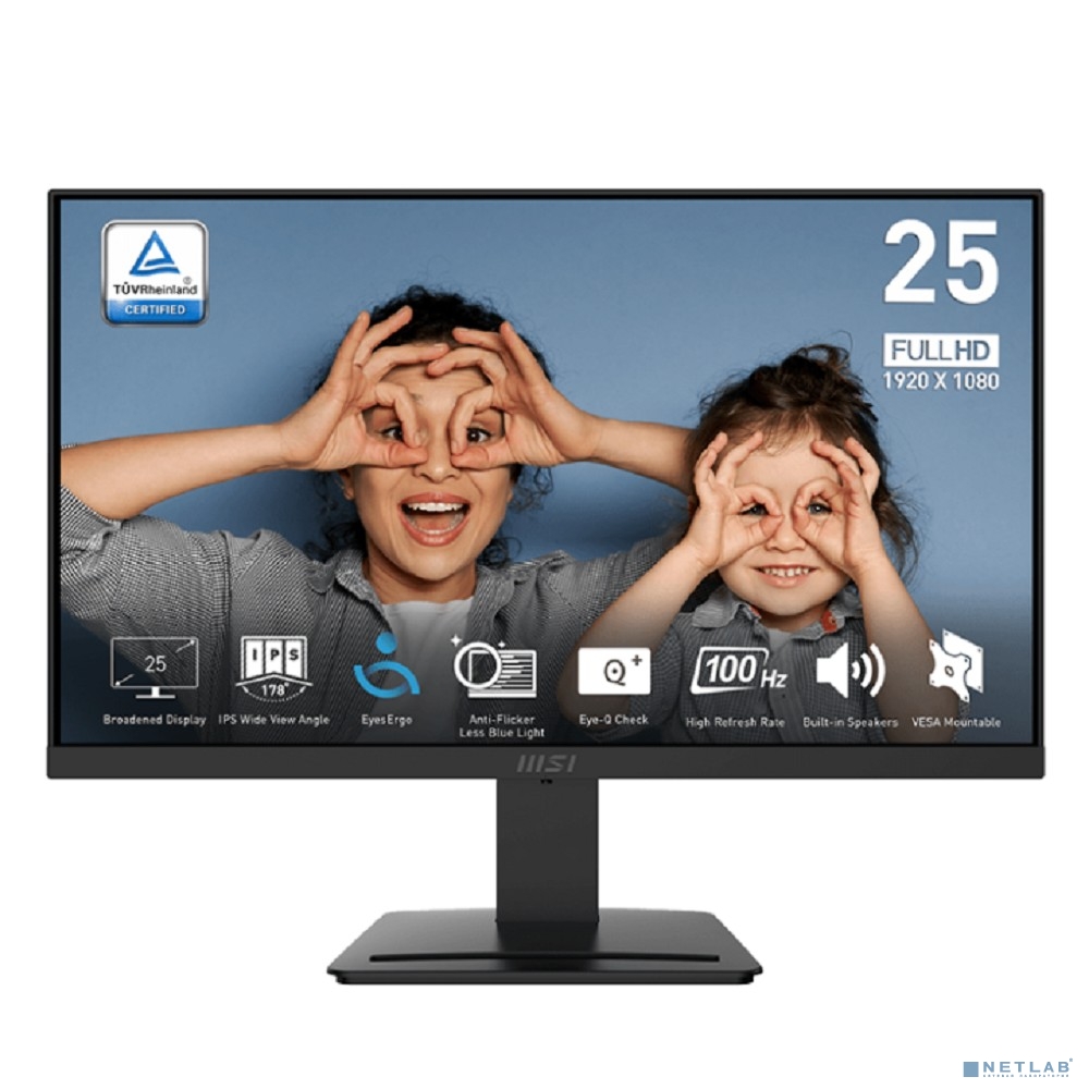 MSI PRO 24.5" MP253 черный {IPS 1920x1080 100Hz 4ms 16:9 300cd 178/178 D-Sub HDMI DisplayPort Speakers Tilt External Vesa}