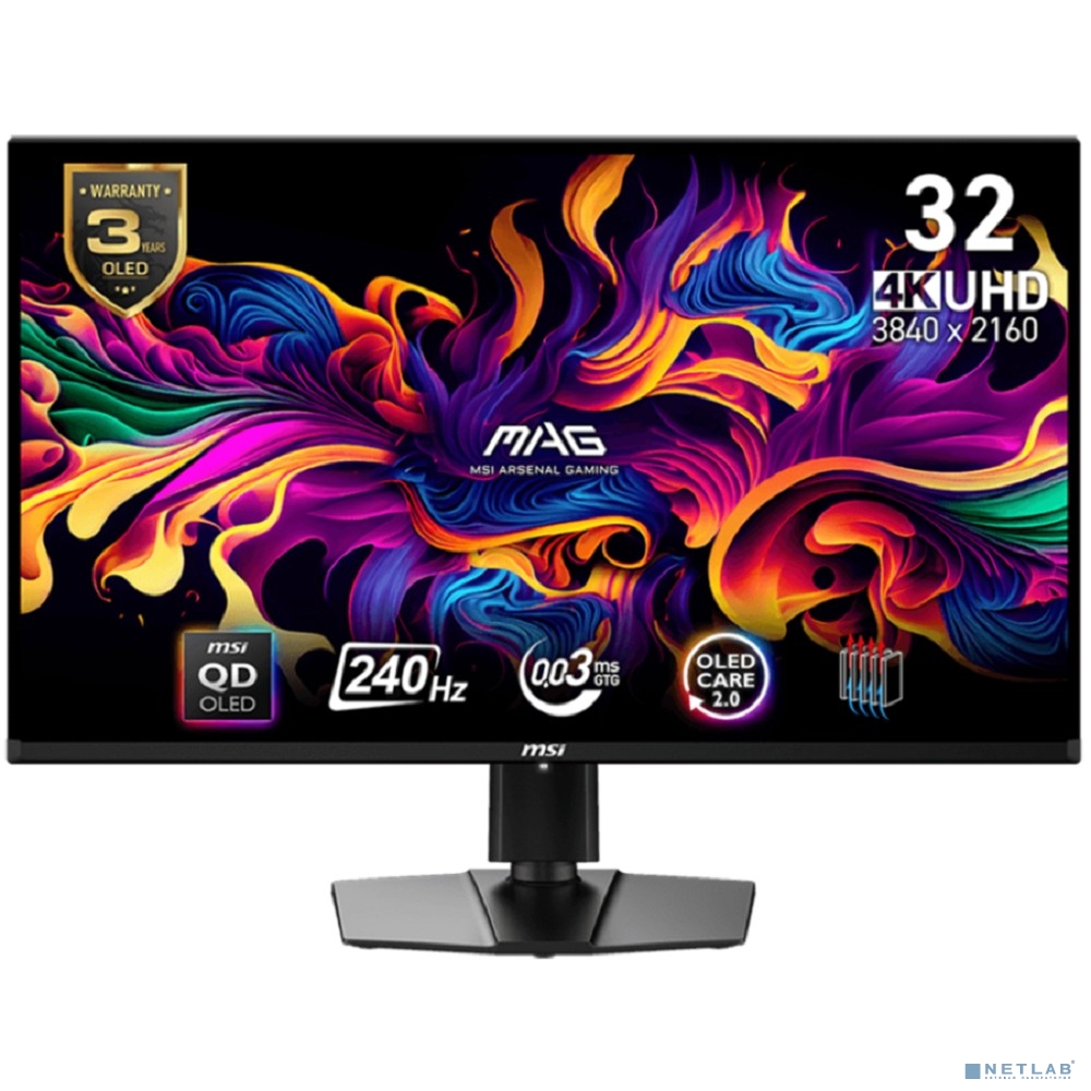MSI 31.5" MAG 321UPX QD-OLED {QD-OLED Flat 3840x2160 240Hz 0.03ms 2xHDMI DisplayPort USB-C Tilt Swivel Height Pivot VESA}