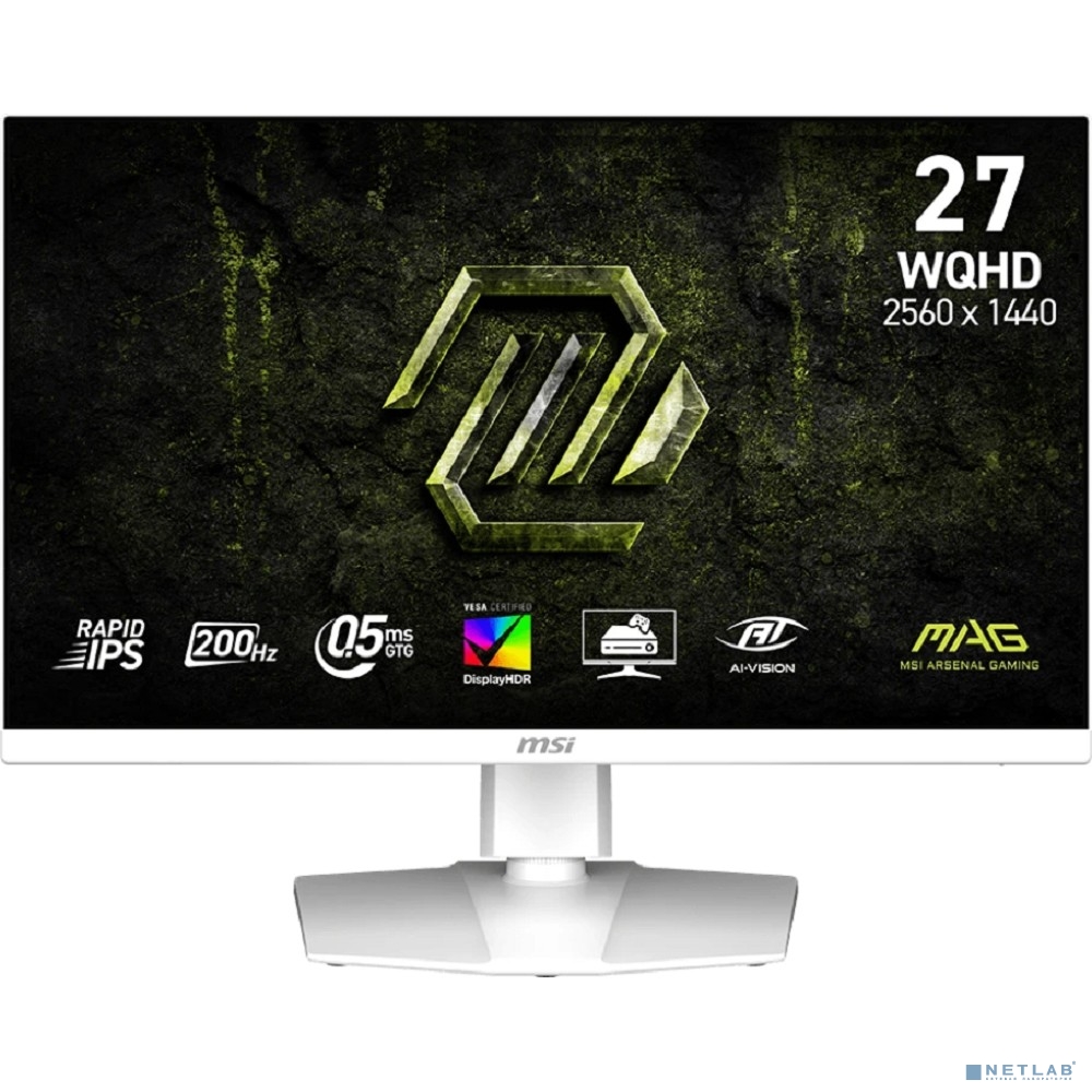 MSI MAG 27" 274QRFW E20 белый {Rapid IPS Flat 2560x1440 200Hz 0.5ms DisplayHDR400 1000:1 300cd 2xHDMI2.0b DisplayPort1.4a USB-C HAS Pivot VESA}