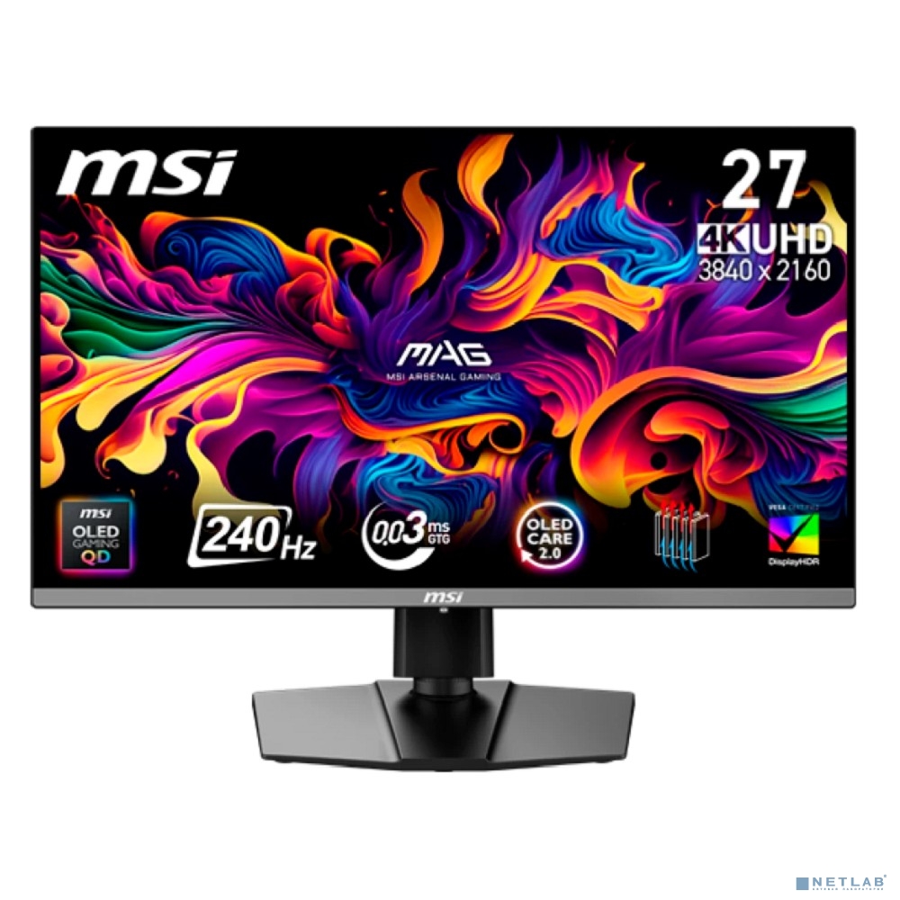 Монитор 26.5" MSI MAG 272UP QD-OLED X24 Black (QD-OLED, 3840x2160, HDMI+HDMI+DP+Type C (15W), 0.03 ms, 178°/178°, 250 cd/m, 1500000:1, 240Hz, Pivot)