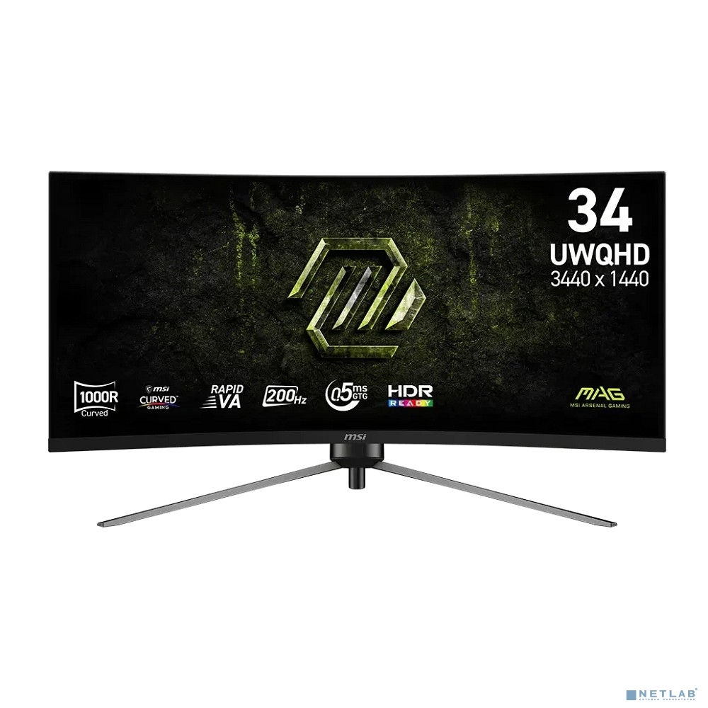 MSI MAG 34" 345CQRF E20 Black {VA 3440x1440 Curved 1000R 200Hz 0.5ms 21:9 300cd 2xHDMI DisplayPort Tilt Swiv HAS Pivot External Vesa}