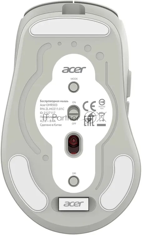 Мышь Acer OMR503 светло-серый оптическая 3200dpi silent беспров. BT/Radio USB 4but (ZL.MCE11.01C)
