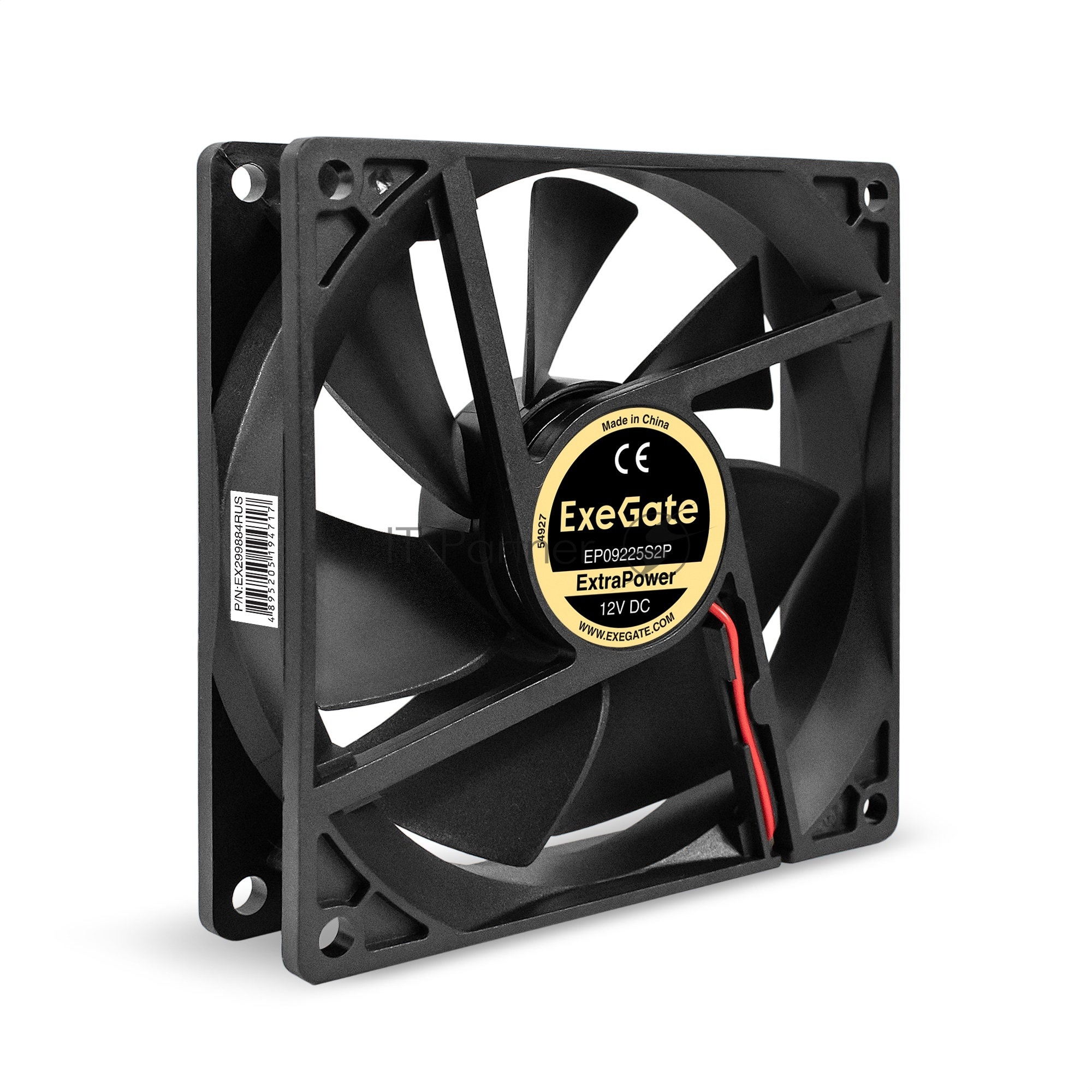 Вентилятор 12В DC ExeGate ExtraPower EP09225S2P (92x92x25 мм, Sleeve bearing (подшипник скольжения), 2pin, 2600RPM, 32dBA)