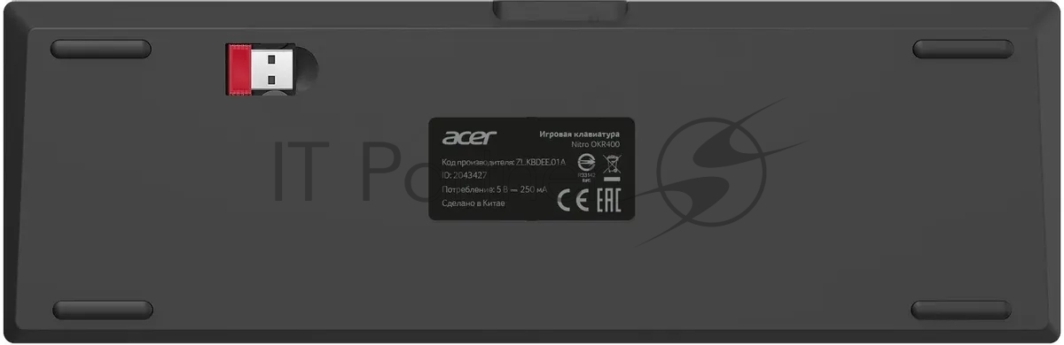 Клавиатура Acer OKR400 гибридная, USB Type-A, Bluetooth, радиоканал, чёрный
