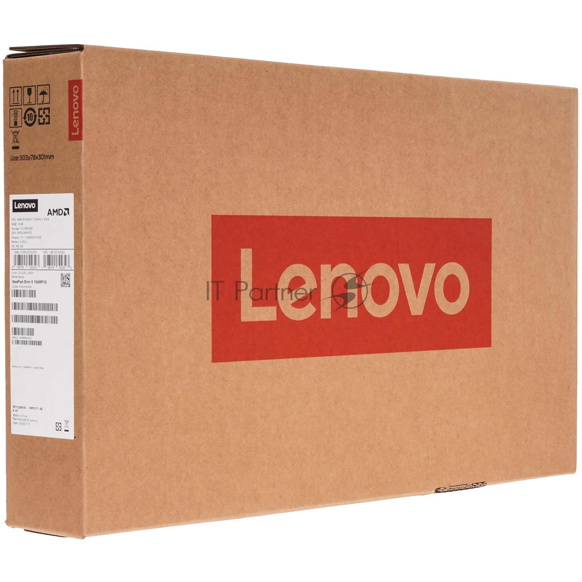 Ноутбук Lenovo IdeaPad Slim 5 15ARP10/15.1"/OLED/AMD Ryzen 5 7535HS/16Gb/512Gb SSD/AMD Radeon Graphics/No OS/серый/1.49kg