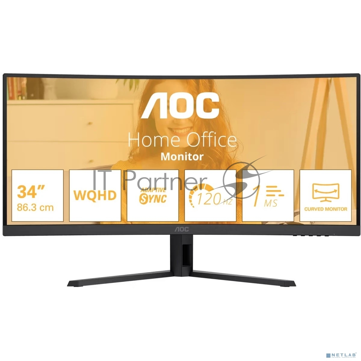 Монитор AOC 34" CU34B3E 1500R, 21:9, UWQHD, 1/4ms, 300cd, 120Hz, HDMI, DP
