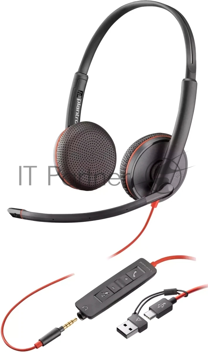 Наушники с микрофоном Poly Blackwire 3200 3225 черный/красный 2.27м накладные USB оголовье (8X229A6)