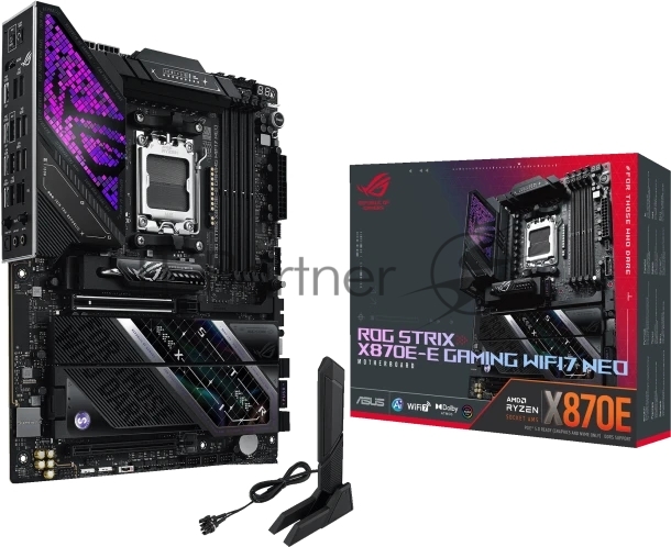 Материнская плата ASUS ROG STRIX X870E-E GAMING WIFI7 NEO, AM5, AMD X870E, 4xDDR5, 4xSATA, 5xM.2, 1xPCIe 5.0 x16, 1xPCIe 4.0 x16, 1xHDMI, 1x5Gb LAN, Wi-Fi 7, Bluetooth 5.4, 2xUSB-C 40Gbps (USB4 / Gen3x2), 2xUSB-C 10Gbps, 9xUSB-A 10Gbps, 2x3.5 мм, 7.1, ATX