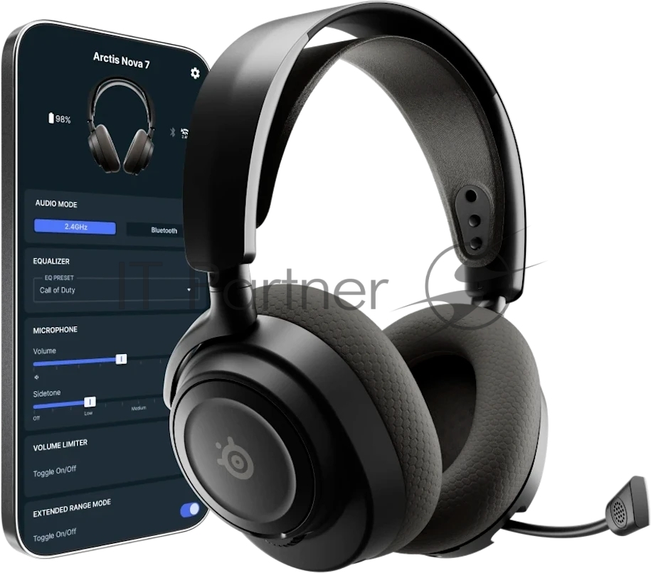 Гарнитура SteelSeries Arctis Nova 7 Wireless Gen 2 чёрный, беспроводная, радиоканал, до 50 ч, совместимость с PS5
