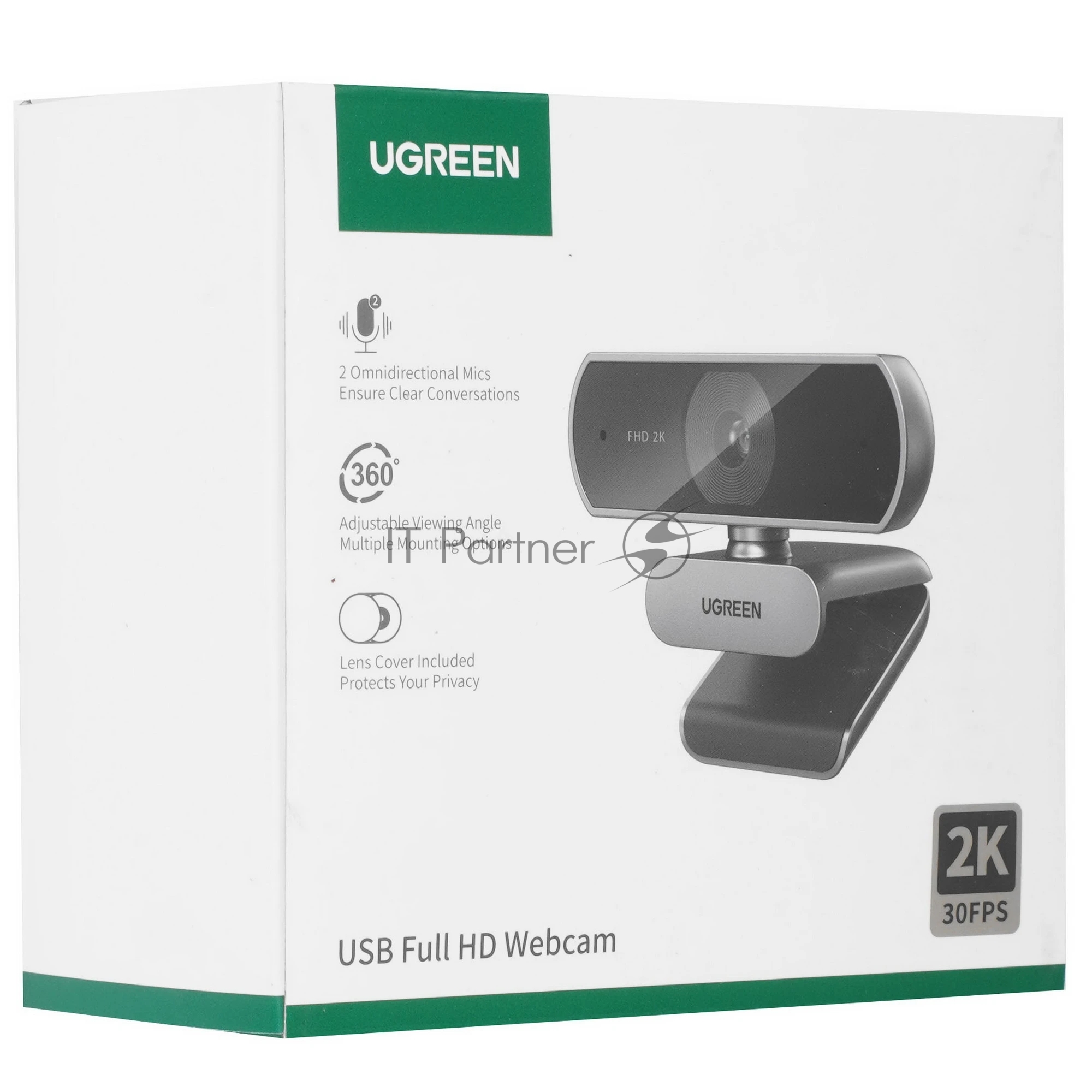 Веб-камера UGREEN CM717 2560x1440, 30 кадр/с, USB, микрофон (2 шт, шумоподавление), автофокус, универсальное крепление, серый