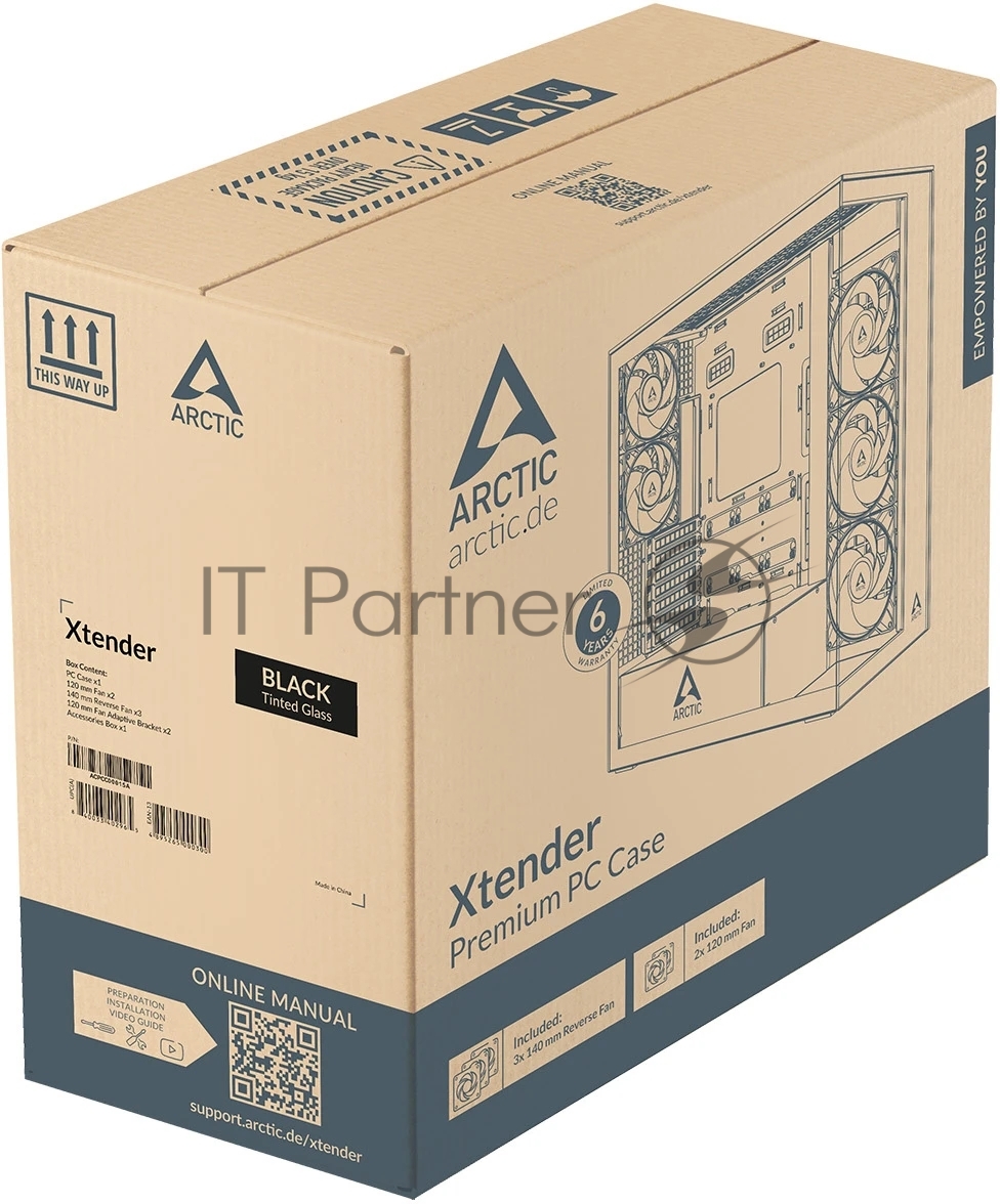 Корпус Arctic Xtender, Midi-Tower, чёрный, 3 x 140 мм, 2 x 120 мм