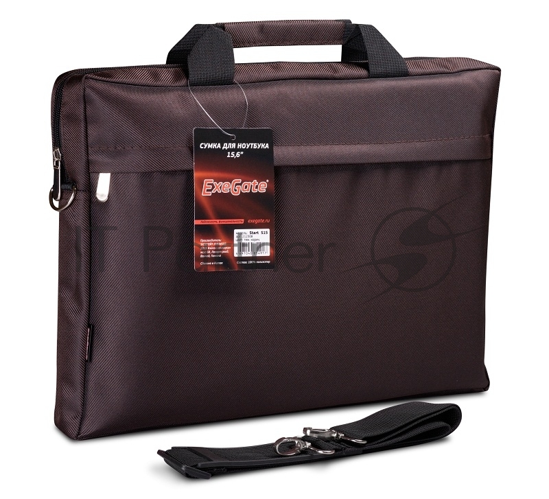 Сумка для ноутбука ExeGate EX212308RUS Start S15 Charcoal, темно-коричневая, полиэстер, для ноутбуков до 15.6"