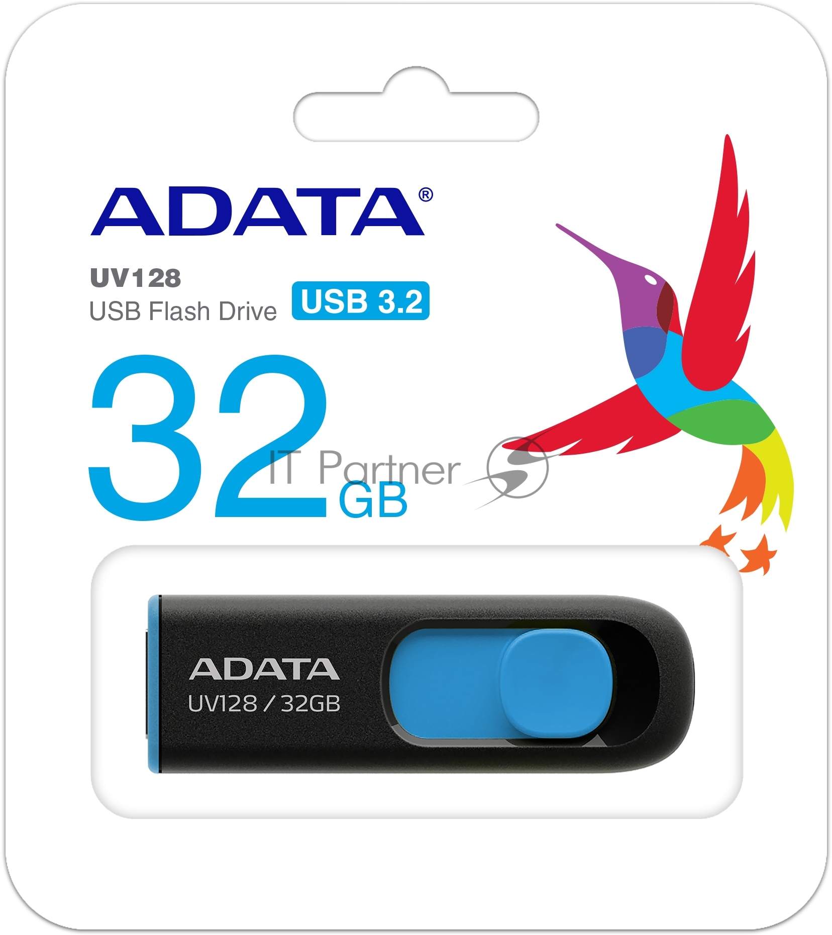 Флешка USB ADATA UV128 (AUV128-32G-RBE), 32Gb, USB 3.0, R/W 100/30, черный/синий