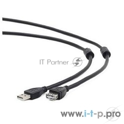 Кабель Gembird/Cablexpert USB 2.0, AM/AF, 4.5м, экран, 2феррит.кольца, черный, пакет