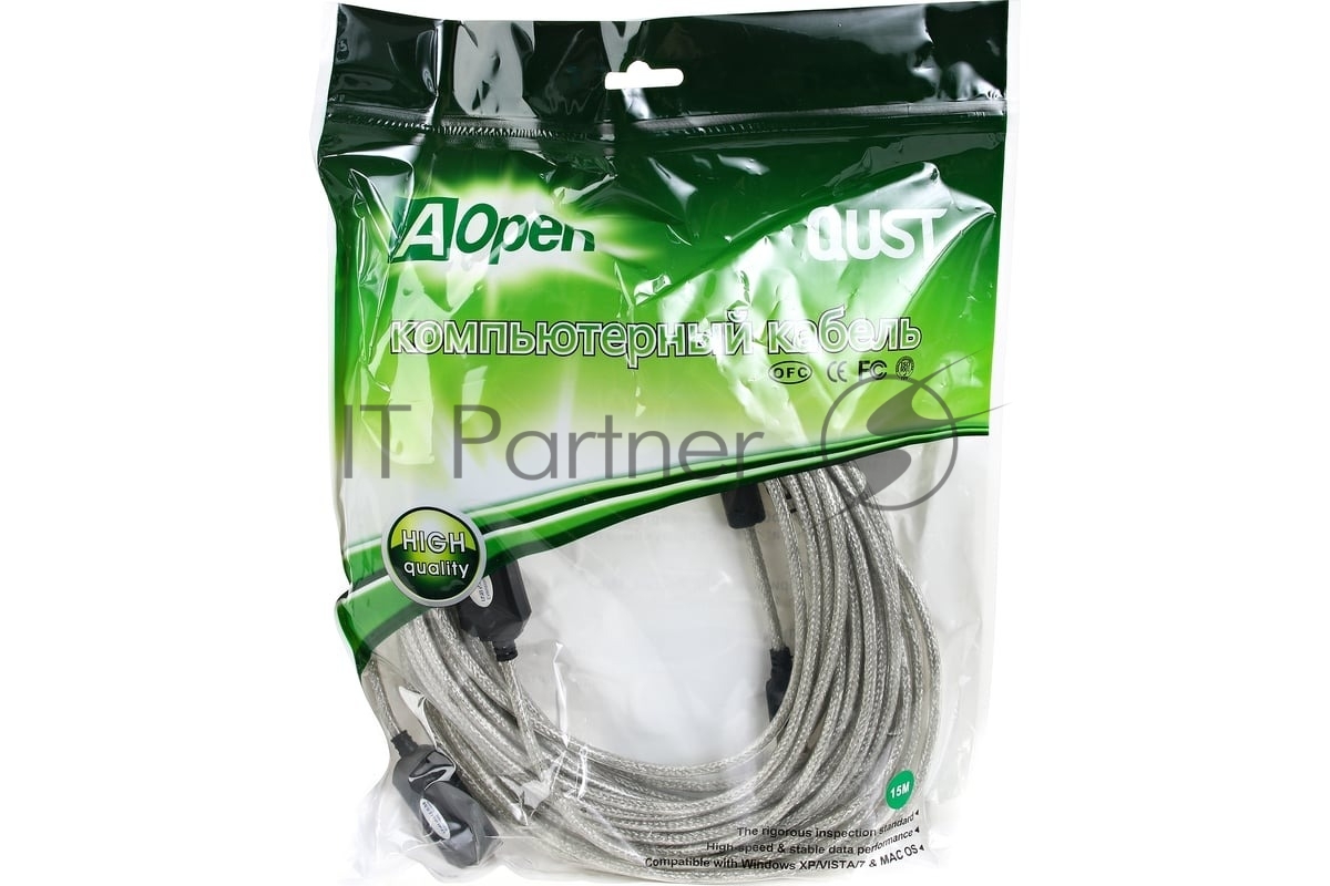 Кабель удлинитель Aopen активный ACU823-15M, USB2.0-repeater AM/AF 15м