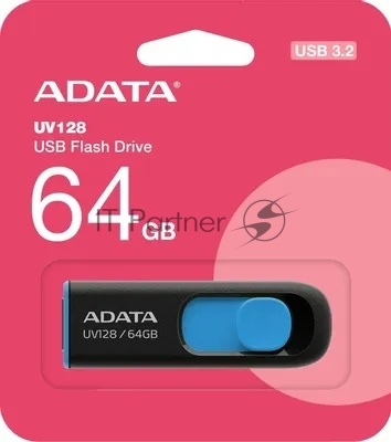 Флешка USB ADATA UV128 (AUV128-64G-RBE), 64Gb, USB 3.0, R/W 100/30, черный/синий