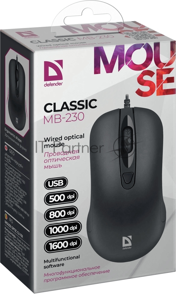 Мышь проводная Defender Optimum MB-160 черный, 1000 dpi, USB, кнопки - 3